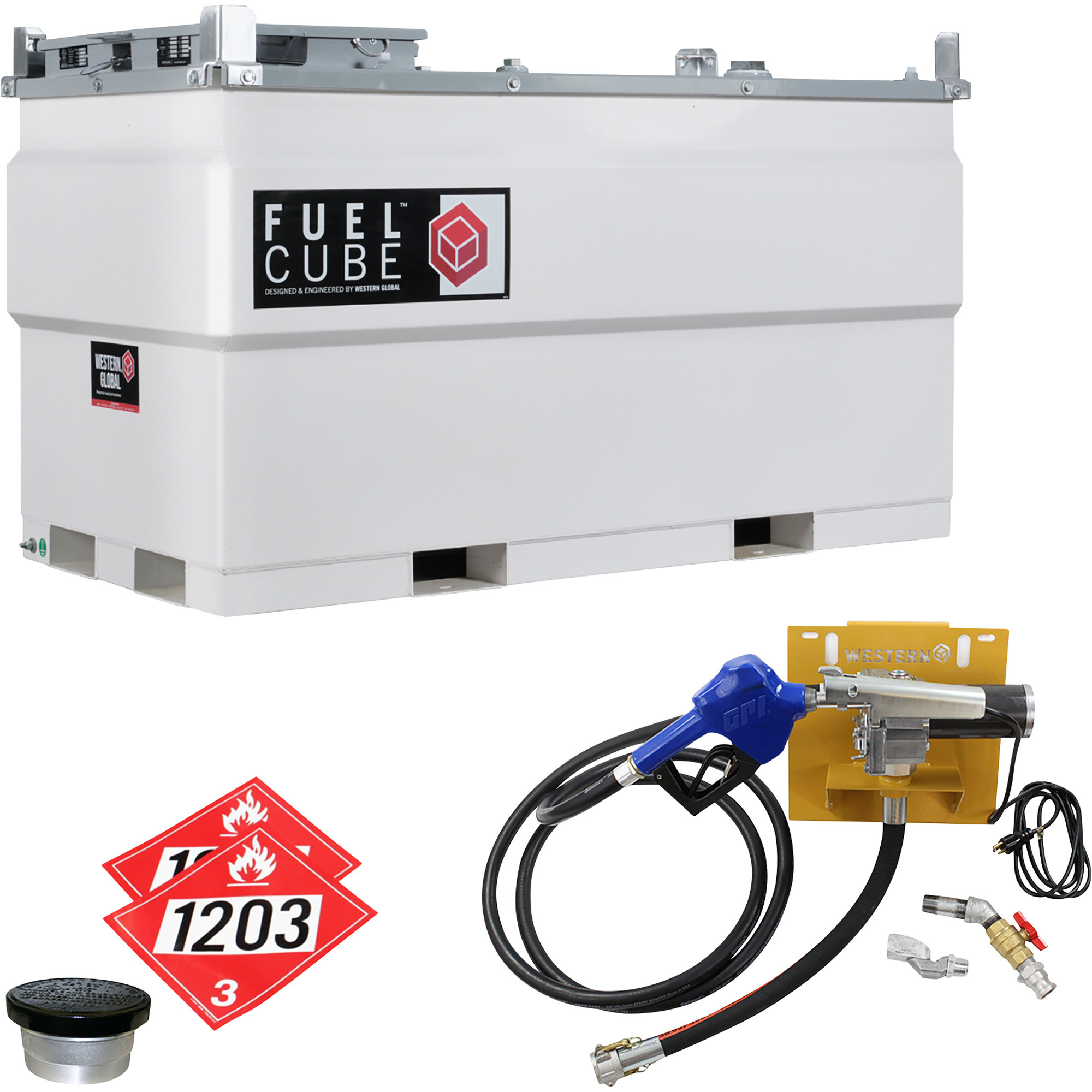 Western Global FuelCube Gasoline Tank Kit with Vent, Pump and Fuel Gauge, Model# FCPWN0500-11512GP-SNN-G